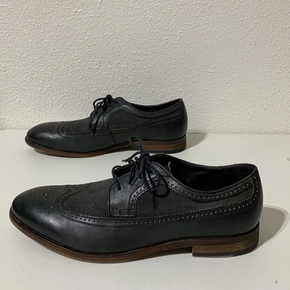 John Varvatos USA Black Leather & Canvas‎ Wing Tip Shoe Sz 11.5